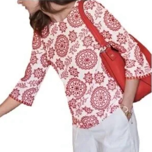 Boden Tops - Boden Red and White Embroidered Top